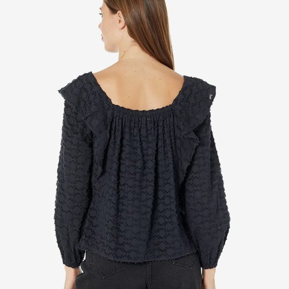 Vineyard Vines Black Cotton Ruffle Top - S - Picture 3 of 7